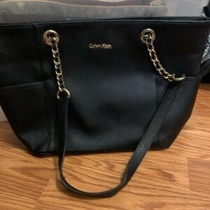 Calvin Klein Black and Gold Trapezoidal Tote